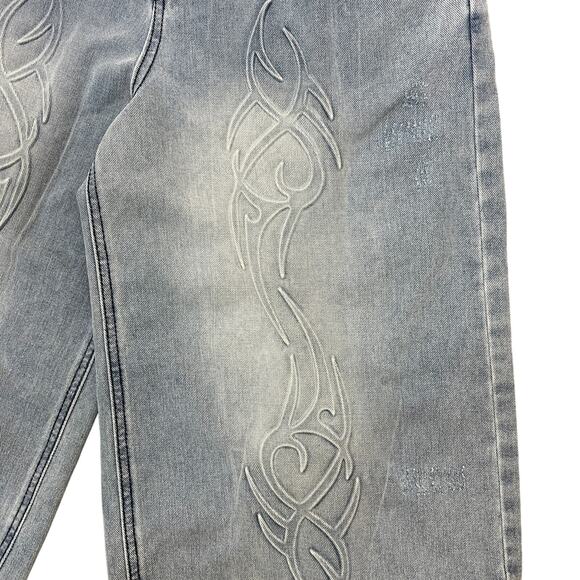 Wide-Leg Loose Fit Gaucho Jeans Shorts Sz 5 Retro 90s Skater Grunge Embossed - Picture 9 of 16